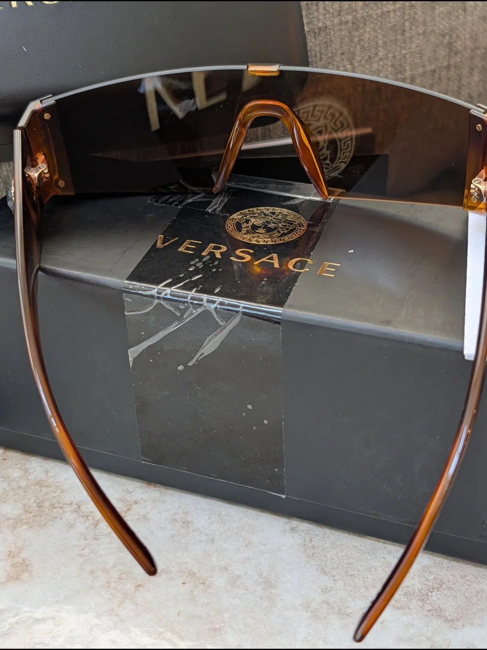 Versace VE4360 Shield Sunglasses in Tortoiseshell/Brown NIB